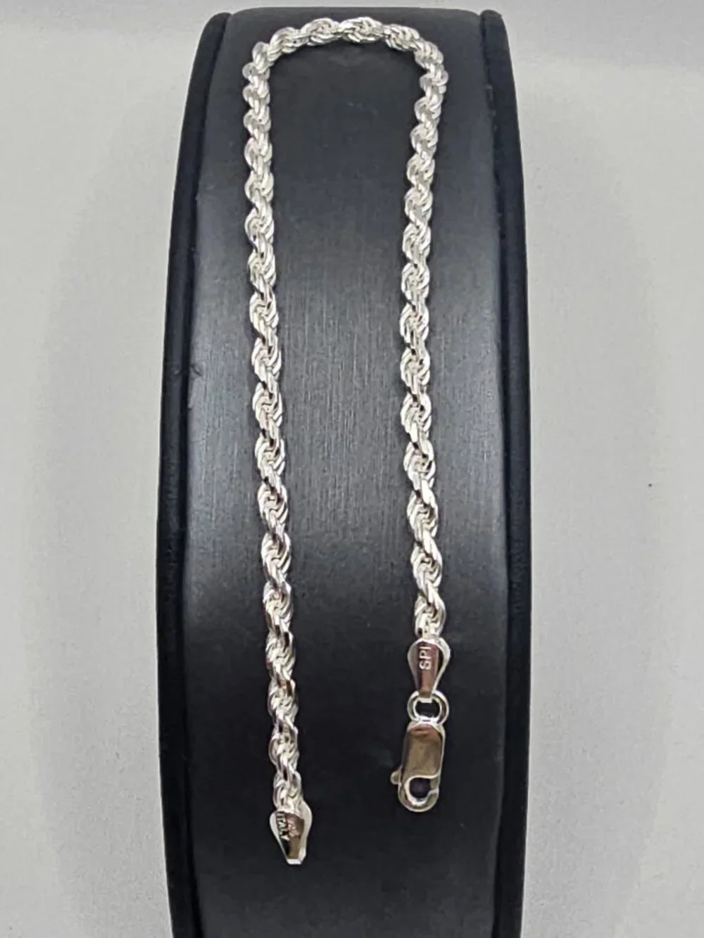 Sterling Silver 925 High Polished Diamond Cut Rope Bracelet 3.4mm 9 inches